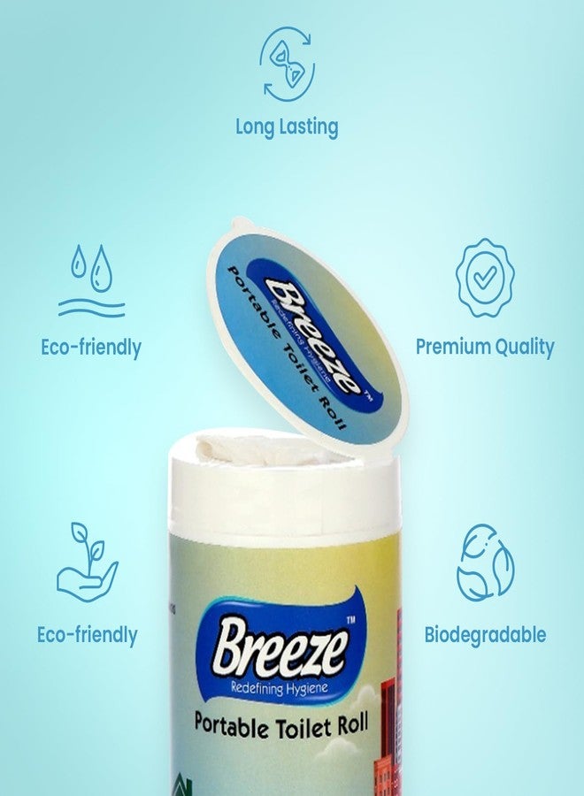 BREEZE 2-Ply Portable Toilet Roll Multipurpose Sheets - 50 Pulls, Pack of 5 (1 Canister + 4 Refills)- White - Image 3