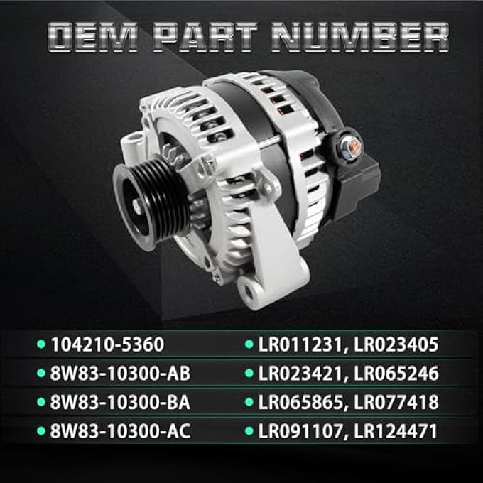 Seaforie 104210-5360 مولد 12 فولت 150 أمبير متوافق مع لاند روفر LR4 رينج روفر جاكوار F-Pace F-Type XE XF XFR XFR-S XJ XJR XJR575 XK XKR XKR-S 3.0L 5.0L 2010-2022 8W83-10300-AB LR011231 - Image 2