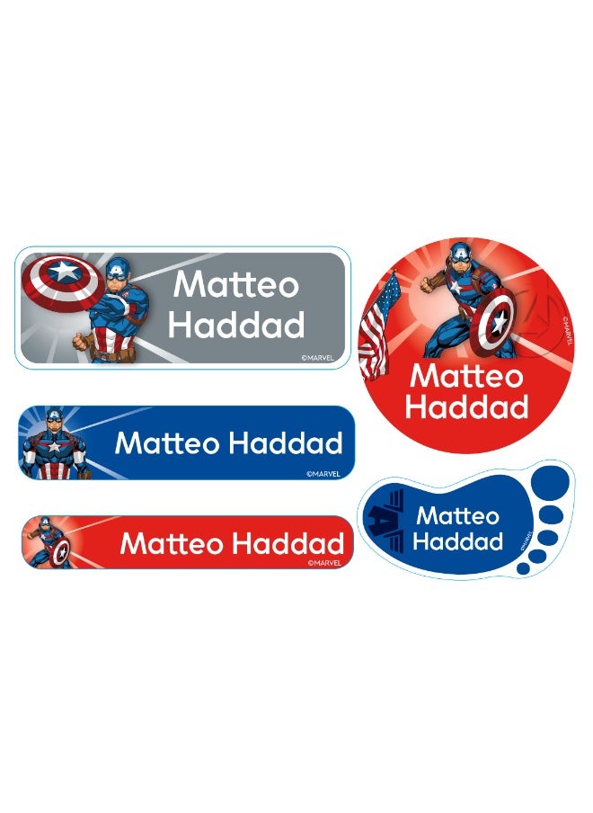 Essmak Marvel Personalized Waterproof Name Labels for Kids – Set of 74 Custom Stickers for School Supplies, Lunch Boxes, Clothes and Toys  - Image 1