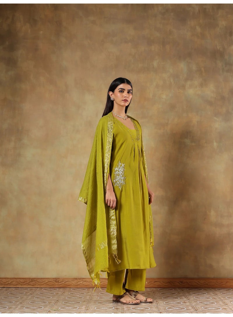 PRIYA’S PANACHE Anarkali Embroidered Mul Chanderi Kurta Set for Women with Dupatta & Pants | Ethnic Wear | Anarkali Salwar Suit | Festive, Wedding & Party Wear - Image 5