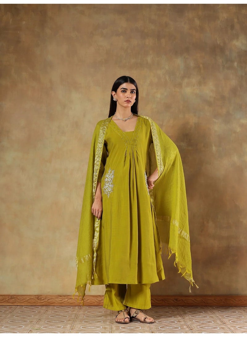 PRIYA’S PANACHE Anarkali Embroidered Mul Chanderi Kurta Set for Women with Dupatta & Pants | Ethnic Wear | Anarkali Salwar Suit | Festive, Wedding & Party Wear - Image 1