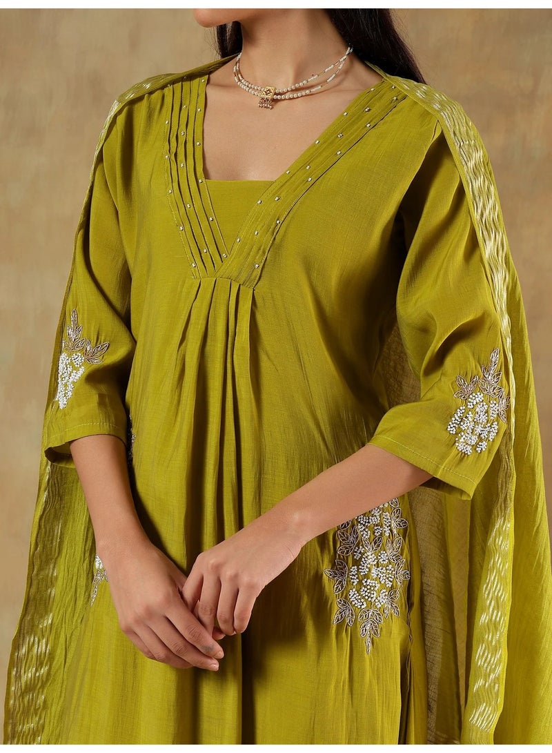 PRIYA’S PANACHE Anarkali Embroidered Mul Chanderi Kurta Set for Women with Dupatta & Pants | Ethnic Wear | Anarkali Salwar Suit | Festive, Wedding & Party Wear - Image 2