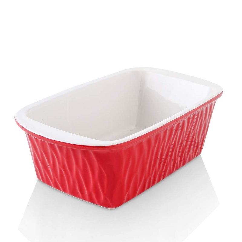 KOOV Ceramic Loaf Pan for Baking Bread 9 x 5 inch Bread Pan Rectangular Bread Loaf Pan Ceramic Bakeware for Cooking Home Kitchen Bread Baking Pan Texture Series Red