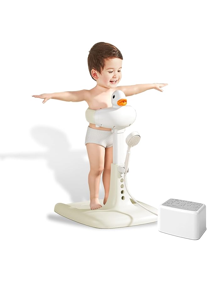 YelaJoy Adjustable Height Baby Shower Stand With Anti Slip Base Bath Shower Standing Support Baby Bath Stand Portable Bath Helper Baby Free Mother Hands - Image 1