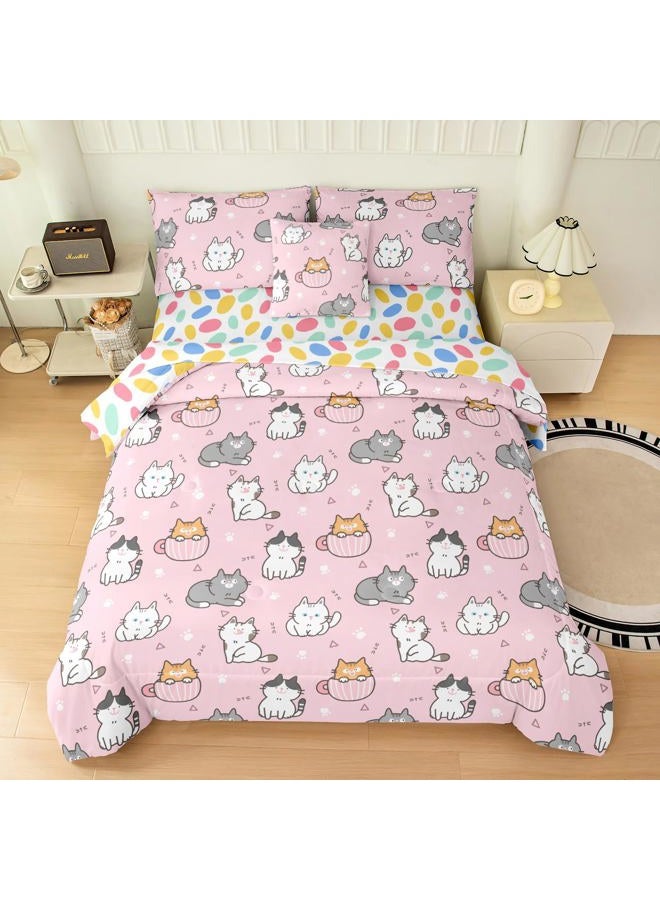 BODHI Girls Cats Bedding Sets Twin,Twin Bedding Sets for Girls Super Soft Microfiber All Season Kids Cats Comforter Twin - Image 2