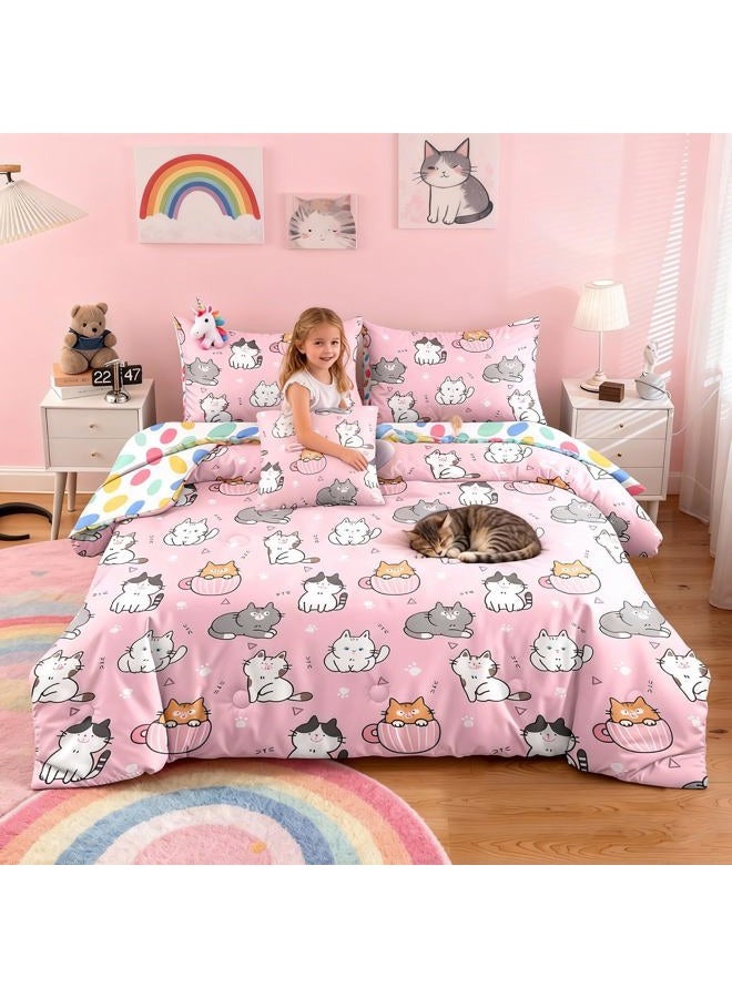 BODHI Girls Cats Bedding Sets Twin,Twin Bedding Sets for Girls Super Soft Microfiber All Season Kids Cats Comforter Twin - Image 1