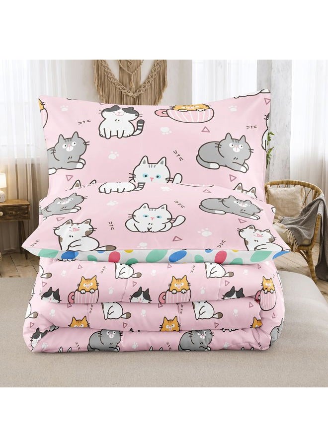 BODHI Girls Cats Bedding Sets Twin,Twin Bedding Sets for Girls Super Soft Microfiber All Season Kids Cats Comforter Twin - Image 3