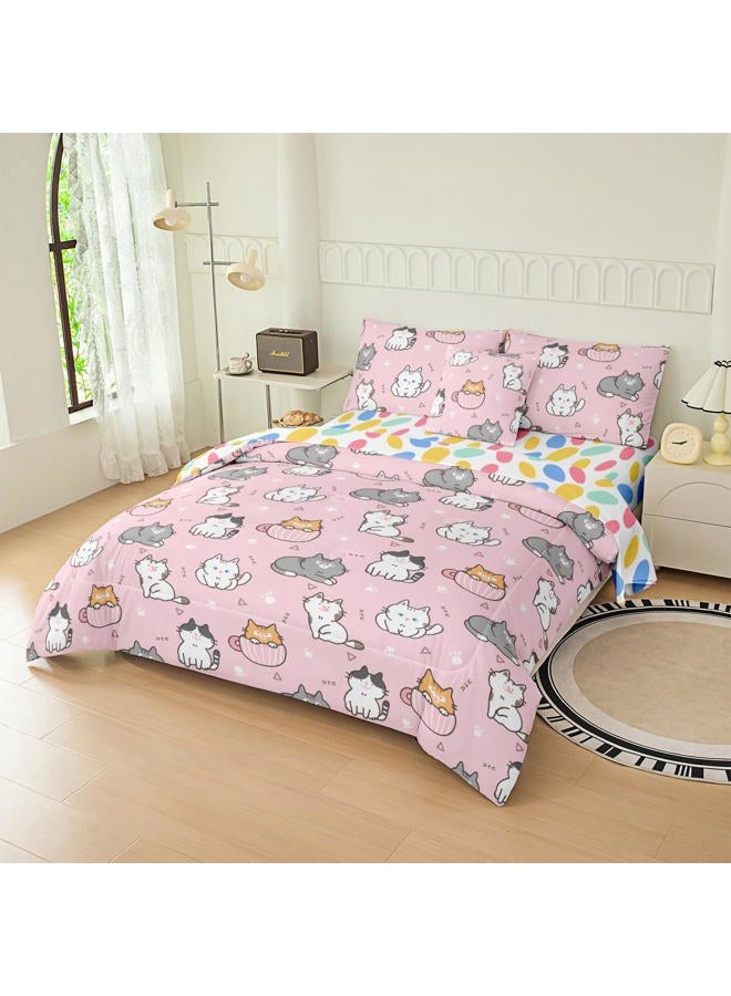 BODHI Girls Cats Bedding Sets Twin,Twin Bedding Sets for Girls Super Soft Microfiber All Season Kids Cats Comforter Twin - Image 5