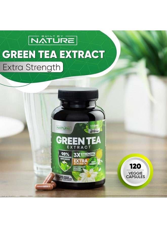 Built By Nature Green Tea Extract Pills - Powerful Antioxidant Supplement - 98% Standardized EGCG 1000mg for Natural Energy with Polyphenols - Gentle Caffeine - 120 Capsules - Image 3