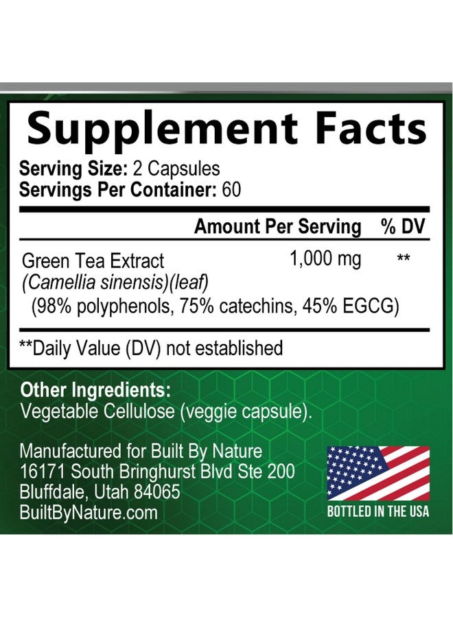 Built By Nature Green Tea Extract Pills - Powerful Antioxidant Supplement - 98% Standardized EGCG 1000mg for Natural Energy with Polyphenols - Gentle Caffeine - 120 Capsules - Image 2