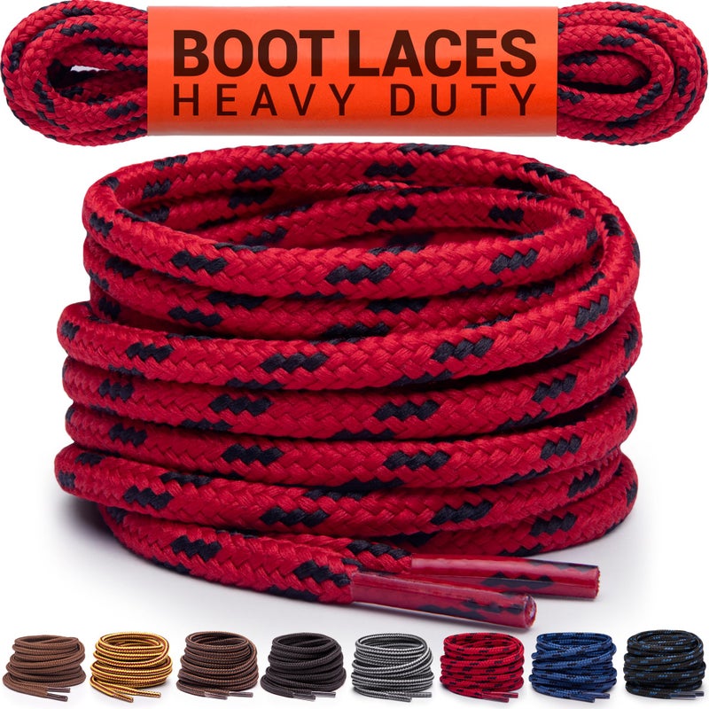 Miscly Round Boot Laces [1 Pair] Heavy Duty and Durable Shoelaces for Boots, Work Boots & Hiking Shoes (Red/Black, 54 inches (137 cm)) - Image 1