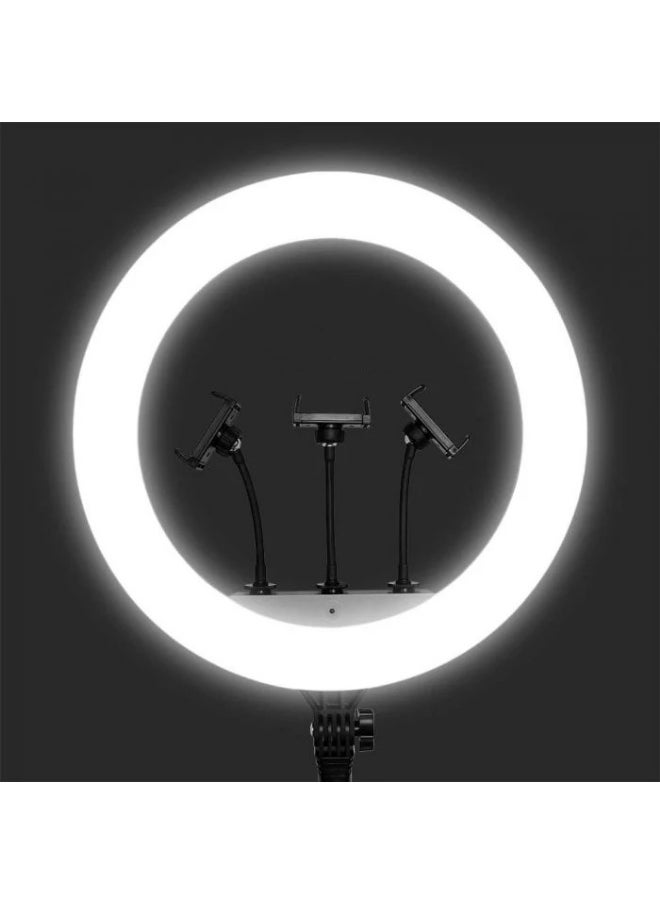 MF-36  Model Ring Light with Large Aperture and AR Light with Multiple Modes - 360° Rotation - Holds Three Phones - White and Yellow Lighting