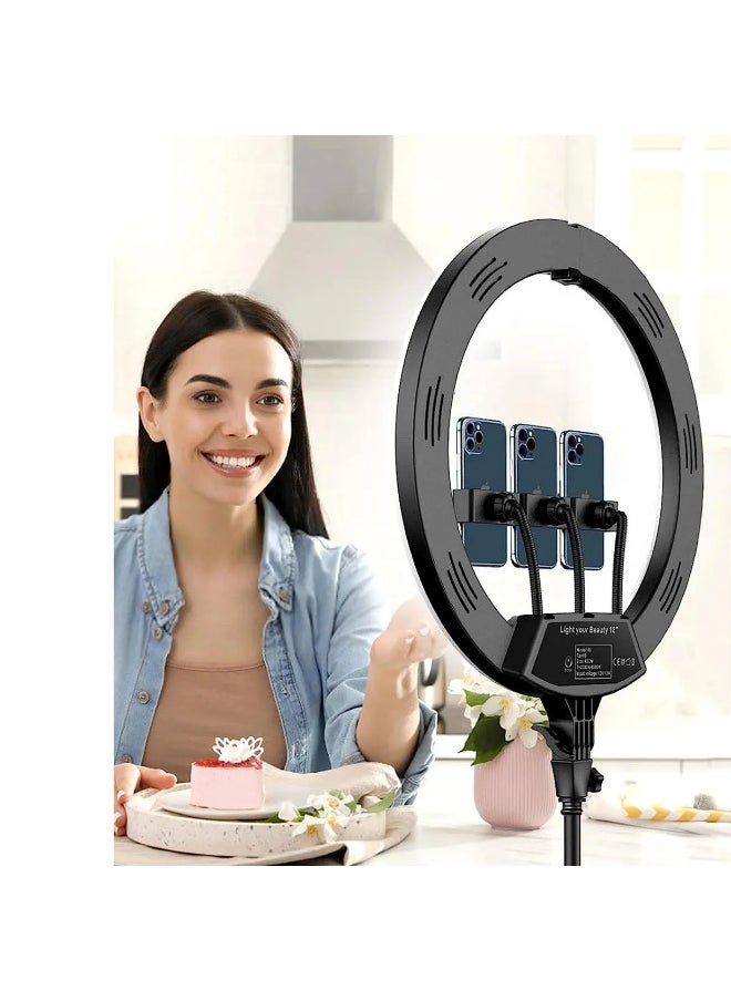 MF-36  Model Ring Light with Large Aperture and AR Light with Multiple Modes - 360° Rotation - Holds Three Phones - White and Yellow Lighting