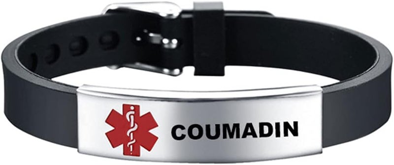 Medical Alert Bracelets for Women Adjustable Stainless Steel Silicone Emergency Awareness Medical ID Bracelet Wristband