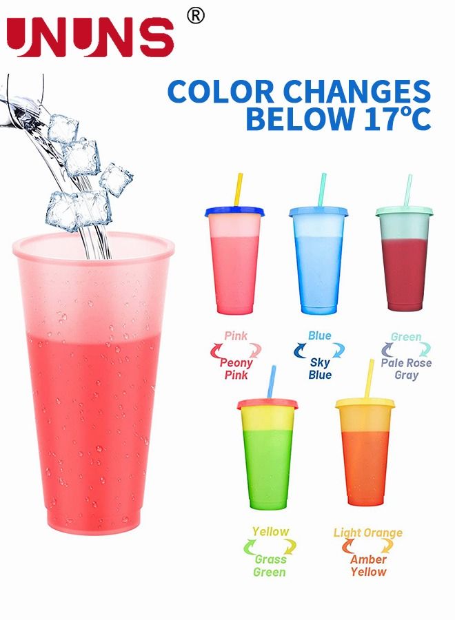 UNUNS Color Changing Cups,5 Pcs 24oz Plastic Tumblers With Lids And Straws,Add Cold Tea Or Coffee,Reusable Drinking Cup Set,No BPA - Image 2