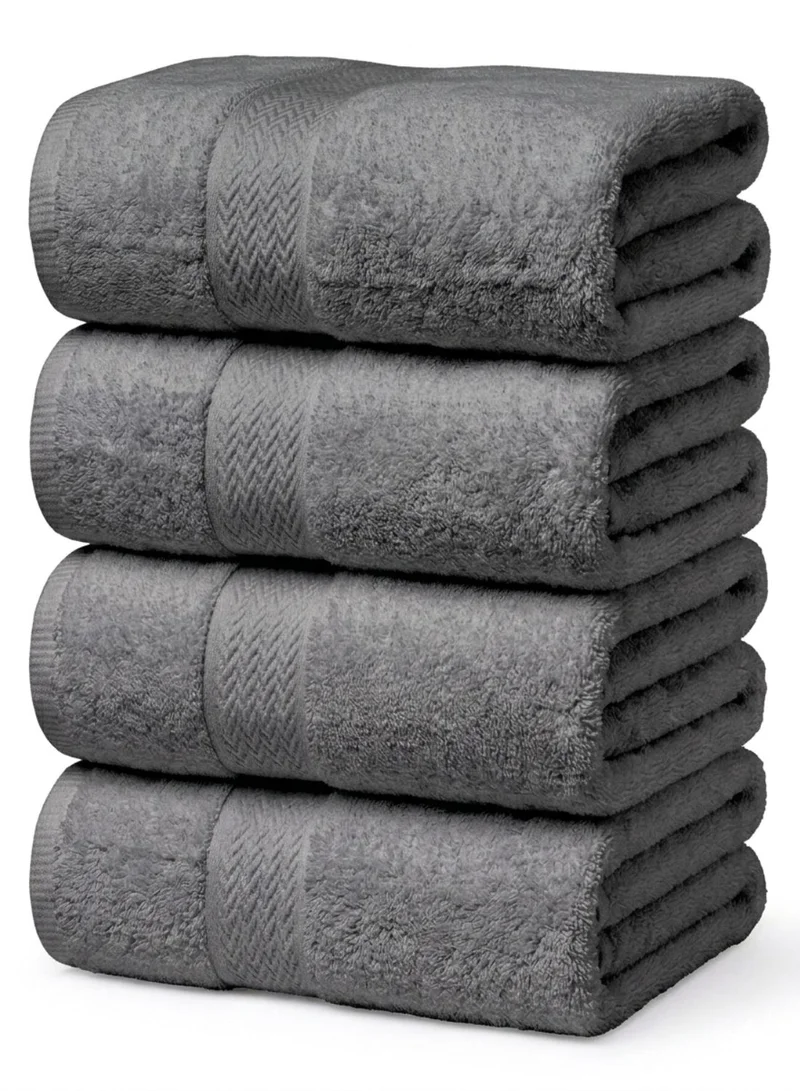 1Chase Luxury Grey Bath Towels – Set of 4 Large Towels (70x140 cm) | 600 GSM, 100% Cotton, Ultra-Soft, Highly Absorbent & Quick-Dry Spa Quality