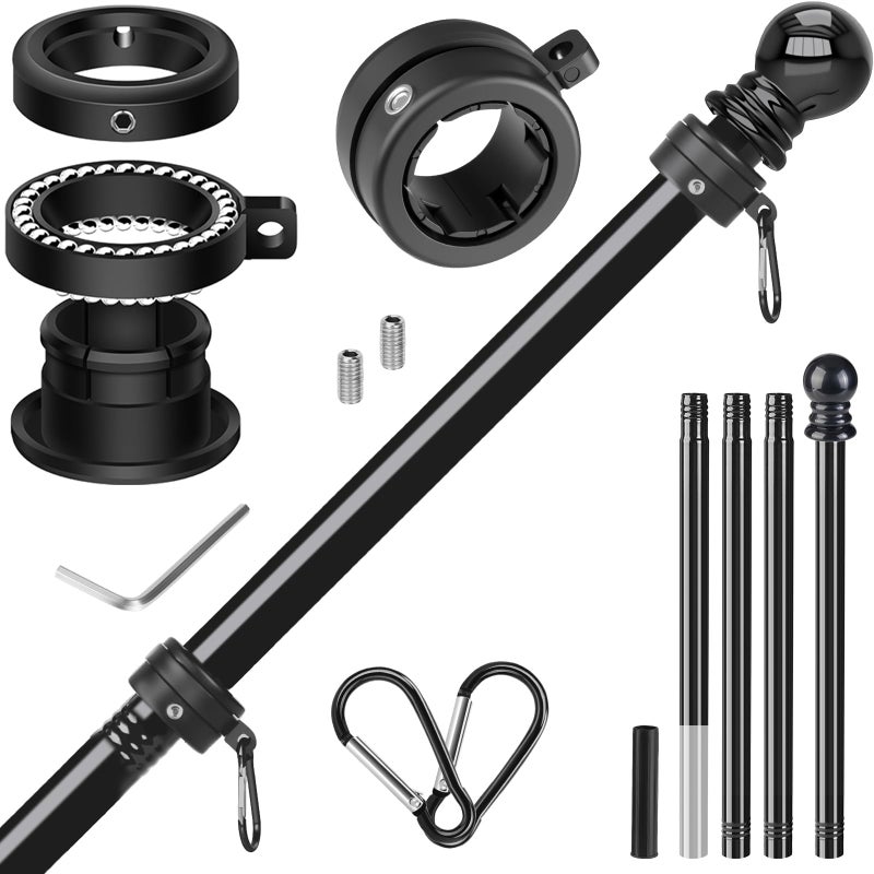 Haoridul Flag Pole for Outside House, Heavy Duty Metal Flagpole for Residential, Outdoor or Porch, Stainless Steel Flag Poles, Upgraded Tangle Free Design, 1 Inch (5 FT, Black) - Image 1