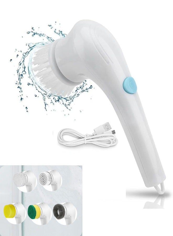 Bukela Rechargeable Electric Spin Scrubber, Portable Handheld Cleaning Brush with 5 Replaceable Brush Heads, Cordless Cleaning Brush for Bathroom, Kitchen, Dish, Milk bottle, Tile, Glass - Image 1