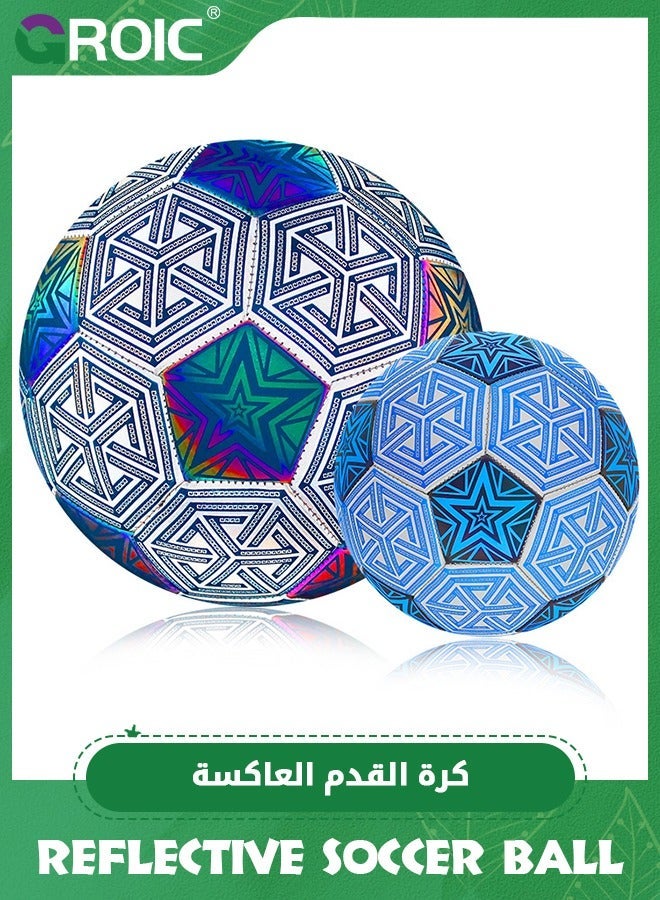 GROIC Size 5 Soccer Ball, Holographic Ball Reflective Holographic/Self-Lighting Glowing Football Indoor Outdoor Night Training PU Leather Match - Image 1