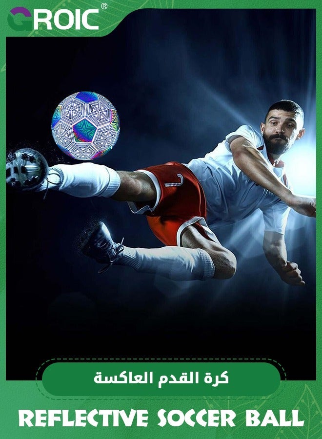 GROIC Size 5 Soccer Ball, Holographic Ball Reflective Holographic/Self-Lighting Glowing Football Indoor Outdoor Night Training PU Leather Match - Image 4