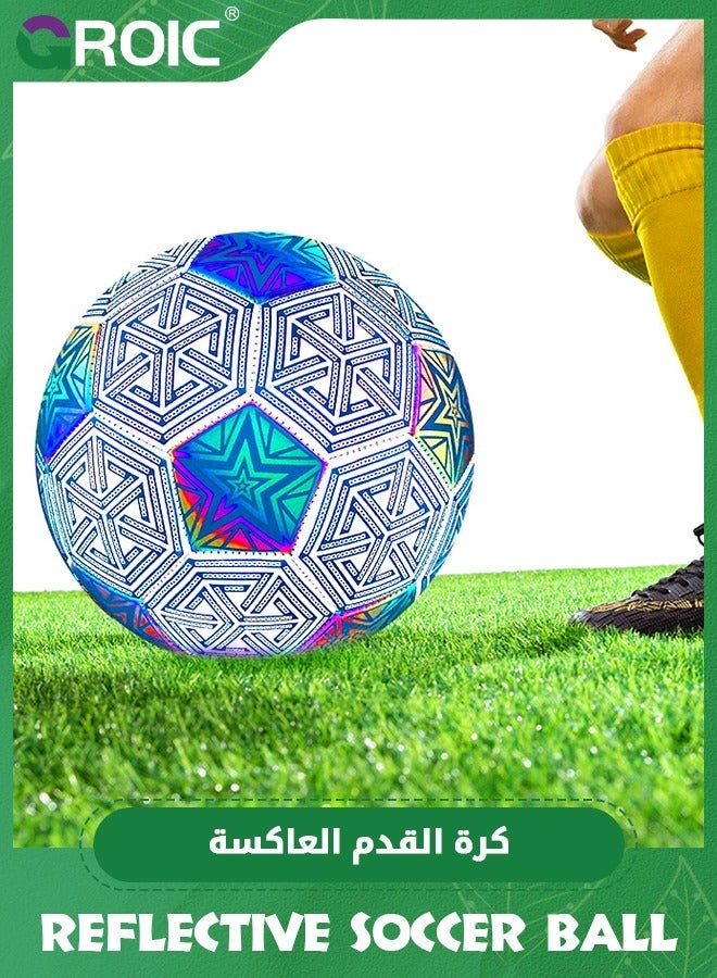 GROIC Size 5 Soccer Ball, Holographic Ball Reflective Holographic/Self-Lighting Glowing Football Indoor Outdoor Night Training PU Leather Match - Image 5