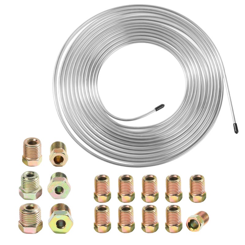 ASUBHA 316 x 25Ft Brake Line Tubing Kit Brake Line Replacement Kit 316 Zinc Plated Copper Tubing with 16 Inverted Flare Fittings Universal Copper Coil Brake Line Repair Kit for Car and Home - Image 2