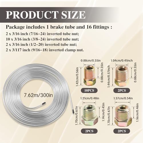 ASUBHA 316 x 25Ft Brake Line Tubing Kit Brake Line Replacement Kit 316 Zinc Plated Copper Tubing with 16 Inverted Flare Fittings Universal Copper Coil Brake Line Repair Kit for Car and Home - Image 3