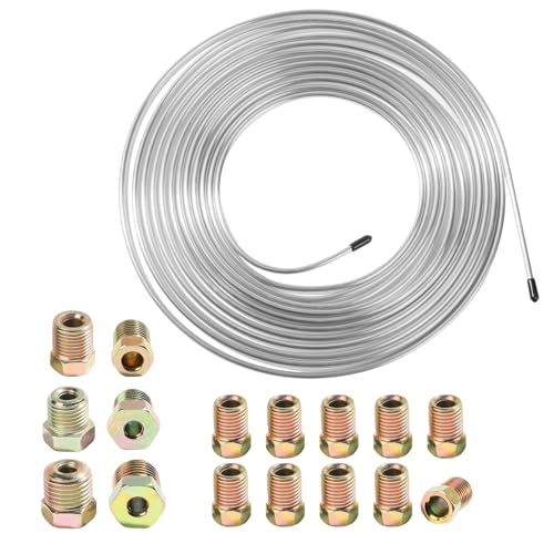 ASUBHA 316 x 25Ft Brake Line Tubing Kit Brake Line Replacement Kit 316 Zinc Plated Copper Tubing with 16 Inverted Flare Fittings Universal Copper Coil Brake Line Repair Kit for Car and Home - Image 1