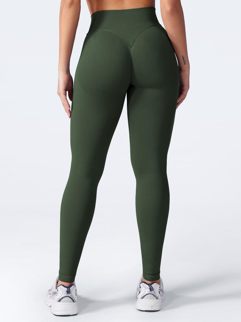 VOYJOY Women Seamless Impact Leggings Scrunch Workout Leggings Medium Waist Tummy Control Butt Lifting Gym Yoga Pants Olive Green XS - Image 2