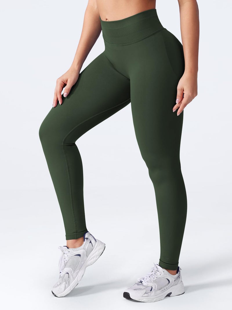 VOYJOY Women Seamless Impact Leggings Scrunch Workout Leggings Medium Waist Tummy Control Butt Lifting Gym Yoga Pants Olive Green XS - Image 4