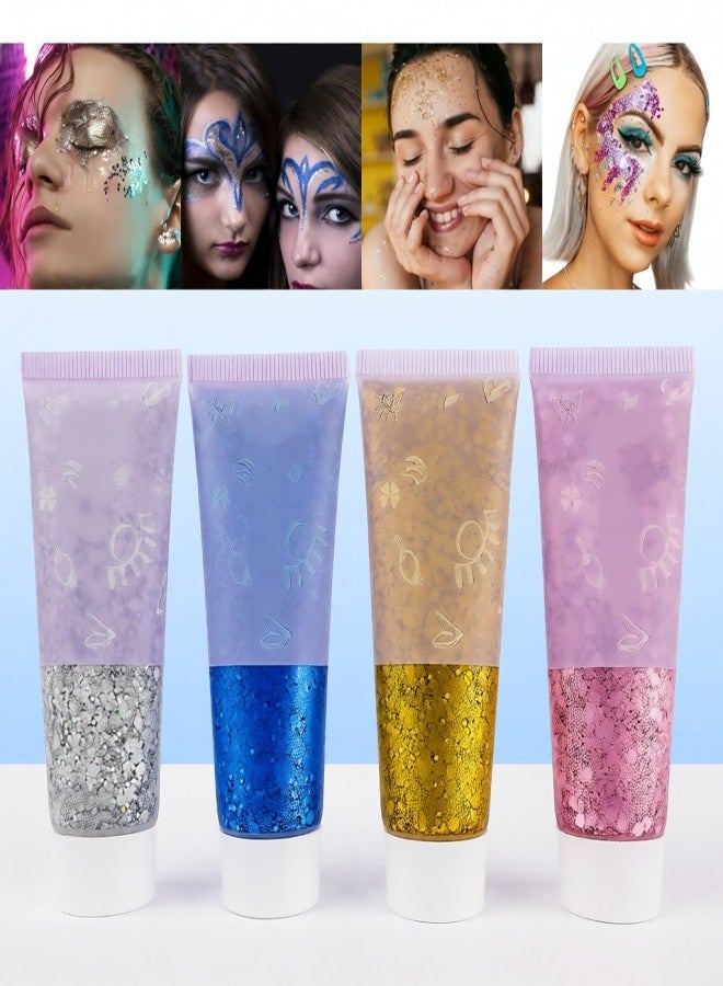 Maykawe Chunky Glitter Gel Glitter Body Gel Festival Glitter Cosmetic Face Hair Nails Makeup Mermaid Sequins Liquid Eyeshadow Long Lasting Sparkling 50 ml (#05 Silver) - Image 5
