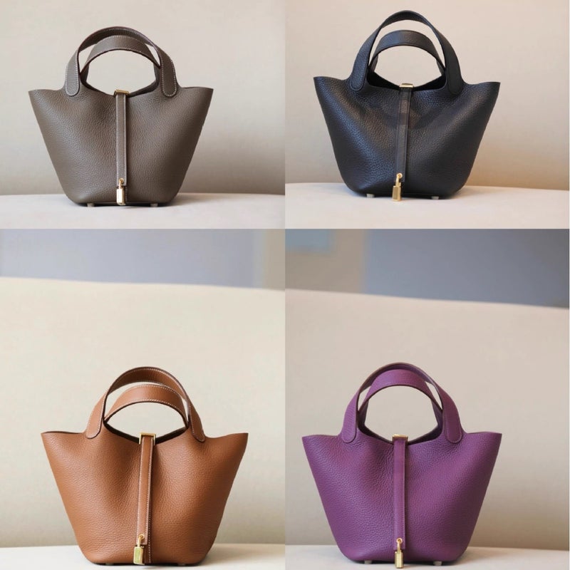 High-End Vegetable Basket Bag Tc Cowhide Handmade Wax Sewing Vegetable Basket Bucket Bag Genuine Leather Handbag For Women - Image 3
