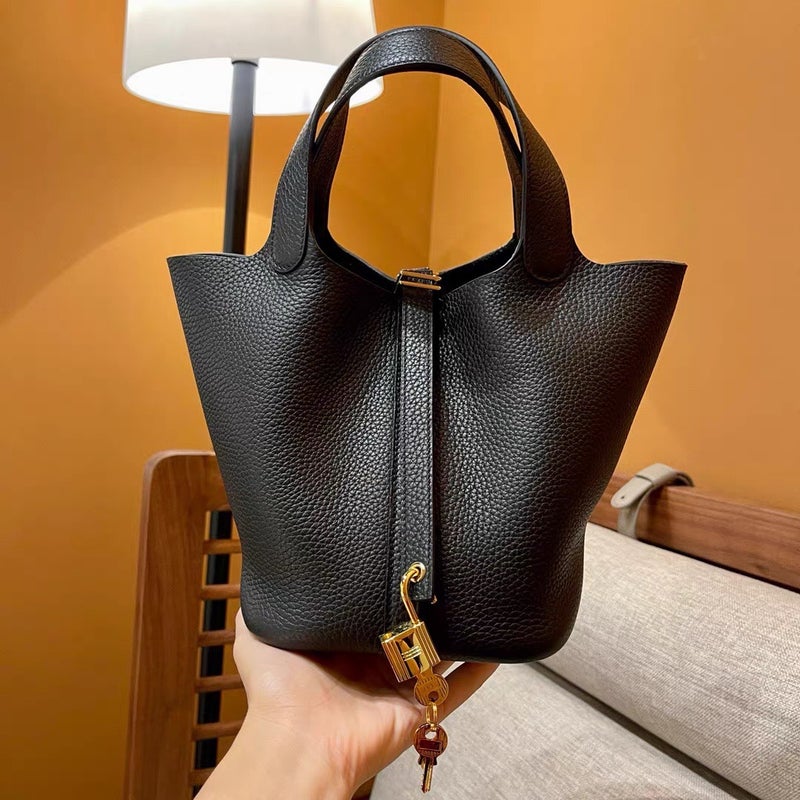 High-End Vegetable Basket Bag Tc Cowhide Handmade Wax Sewing Vegetable Basket Bucket Bag Genuine Leather Handbag For Women - Image 2