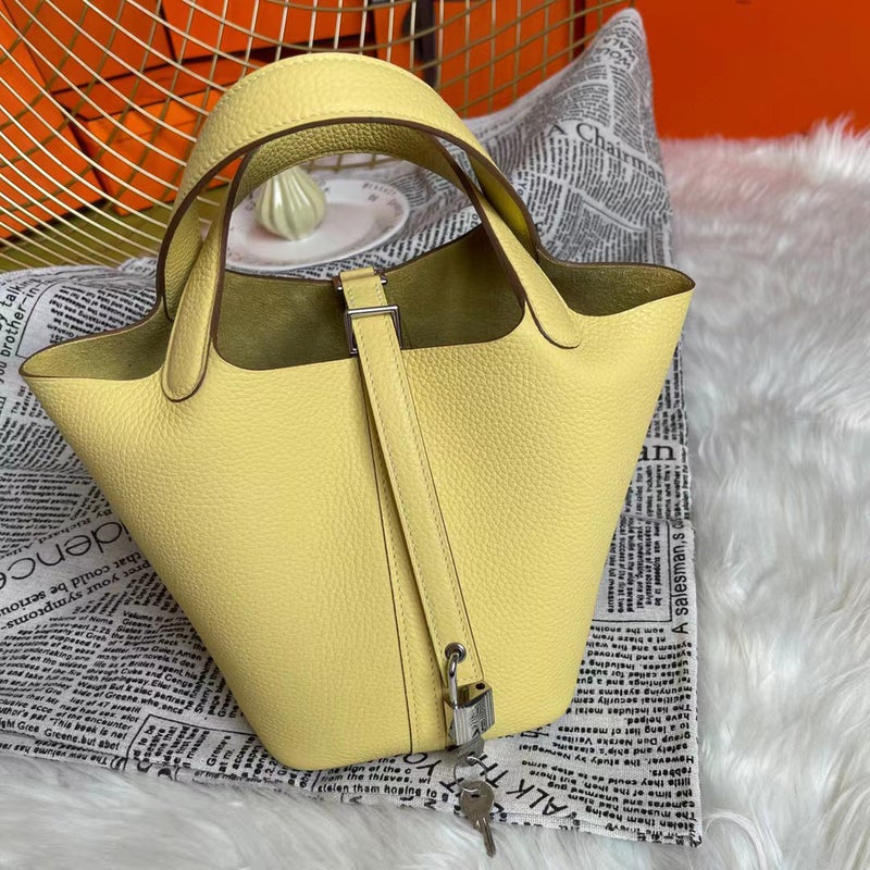 High-End Vegetable Basket Bag Tc Cowhide Handmade Wax Sewing Vegetable Basket Bucket Bag Genuine Leather Handbag For Women - Image 1