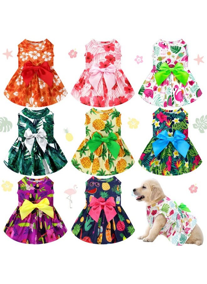 LEIFIDE - 8 Pcs Summer Themed Hawaii Dog Dresses Holiday Flamingo Fruit Floral Pattern Pet Skirts Hawaii Puppy Princess Dresses Outfits Bowknot for Girl Dogs Cats Beach(Medium) - Image 1