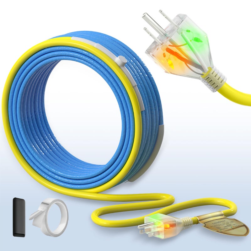 YeloDeer 6 Ft Upgraded Dual-Indicators Heat Tape for Water Pipes, YeloDeer Self-Regulating Heat Trace with Thermostat, Heating Cable with Extra End Seals for Metal and Plastic Pipes 120V - Image 1
