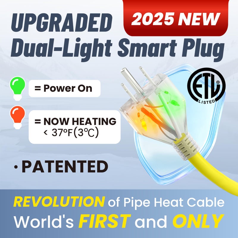 YeloDeer 6 Ft Upgraded Dual-Indicators Heat Tape for Water Pipes, YeloDeer Self-Regulating Heat Trace with Thermostat, Heating Cable with Extra End Seals for Metal and Plastic Pipes 120V - Image 2