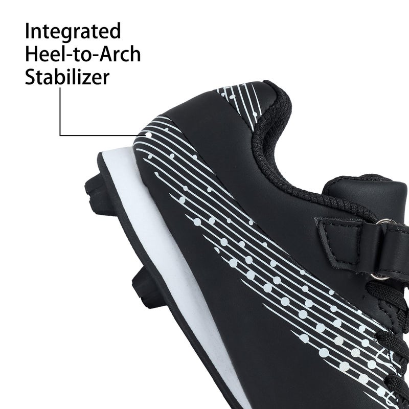 EQW Kids Baseball Cleats for Boys & Girls Softball Cleats | Comfortable, Non-Slip, Durable | Little Kid to Youth Black/Silver - Image 4