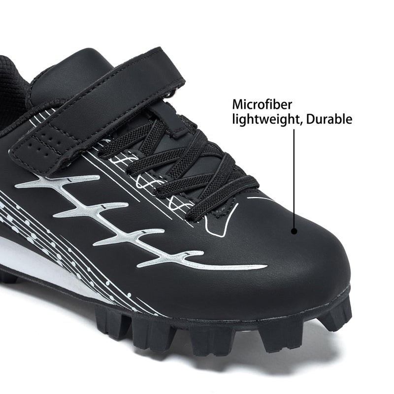 EQW Kids Baseball Cleats for Boys & Girls Softball Cleats | Comfortable, Non-Slip, Durable | Little Kid to Youth Black/Silver - Image 3