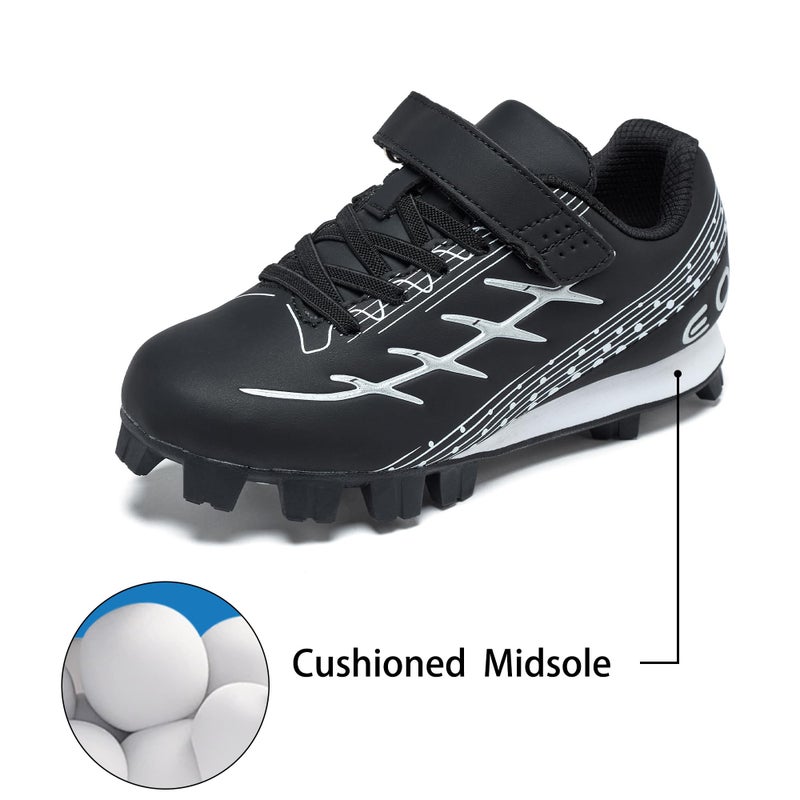 EQW Kids Baseball Cleats for Boys & Girls Softball Cleats | Comfortable, Non-Slip, Durable | Little Kid to Youth Black/Silver - Image 5