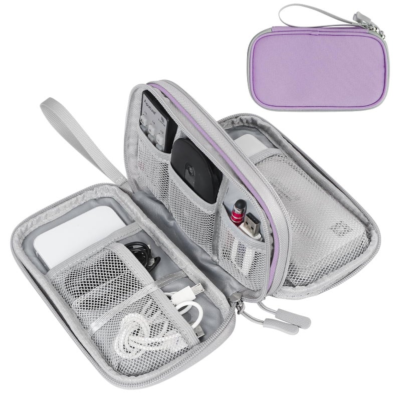 FYY Electronic Organizer, Travel Cable Organizer Bag Pouch Electronic Accessories Carry Case Portable Waterproof Double Layers All-in-One Storage Bag for Cable, Cord, Charger, Phone,-Light Purple - Image 1