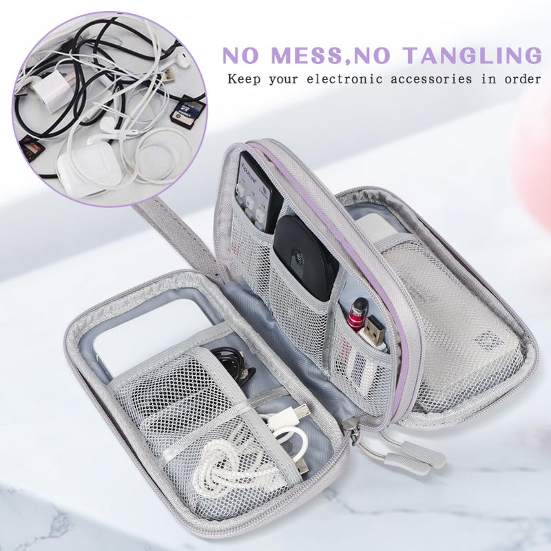 FYY Electronic Organizer, Travel Cable Organizer Bag Pouch Electronic Accessories Carry Case Portable Waterproof Double Layers All-in-One Storage Bag for Cable, Cord, Charger, Phone,-Light Purple - Image 5