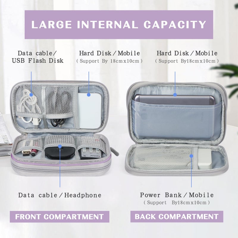 FYY Electronic Organizer, Travel Cable Organizer Bag Pouch Electronic Accessories Carry Case Portable Waterproof Double Layers All-in-One Storage Bag for Cable, Cord, Charger, Phone,-Light Purple - Image 3