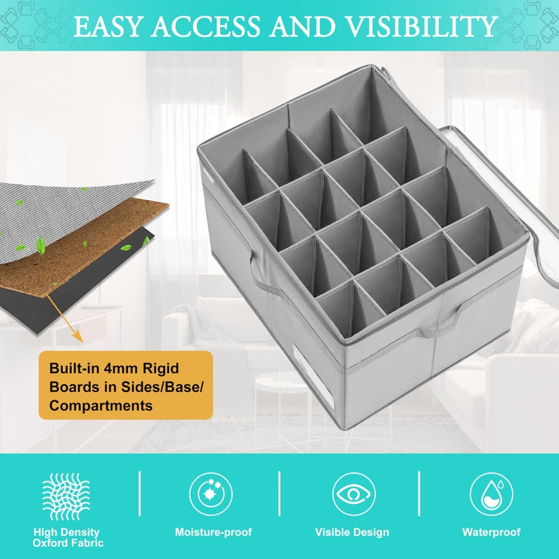 LUVHOMEE Shoe Organizer for Closet, Fits 16 Pairs, Large Shoe Box Storage Containers, Clear Foldable Shoe Storage Bins w/Bottom Support, Space Saving Shoes Holder w/Reinforced Handles, Gray - Image 4