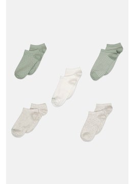 Women 5 Pairs Yarn Dye Ankle Socks, Multicolor