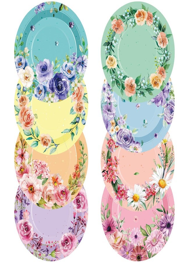 Suttmin 80 Pcs 7 Inch Floral Paper Plates Spring Flower Disposable Party Plates Decorative Wildflower Dessert Dinnerware for Summer Picnic Wedding Bridal Shower Baby Shower Birthday Tea Party Tableware - Image 1