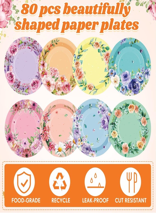 Suttmin 80 Pcs 7 Inch Floral Paper Plates Spring Flower Disposable Party Plates Decorative Wildflower Dessert Dinnerware for Summer Picnic Wedding Bridal Shower Baby Shower Birthday Tea Party Tableware - Image 3