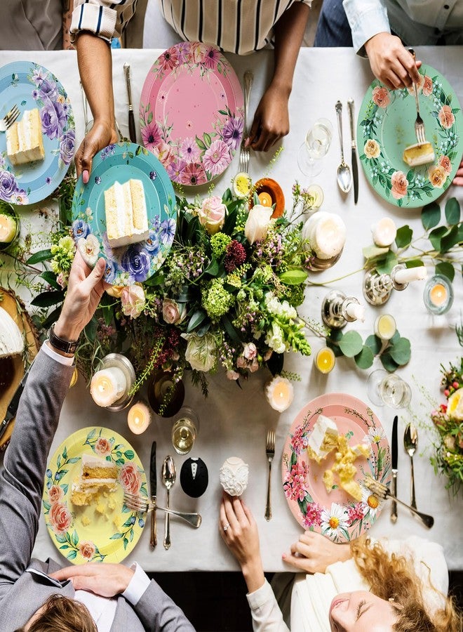 Suttmin 80 Pcs 7 Inch Floral Paper Plates Spring Flower Disposable Party Plates Decorative Wildflower Dessert Dinnerware for Summer Picnic Wedding Bridal Shower Baby Shower Birthday Tea Party Tableware - Image 4