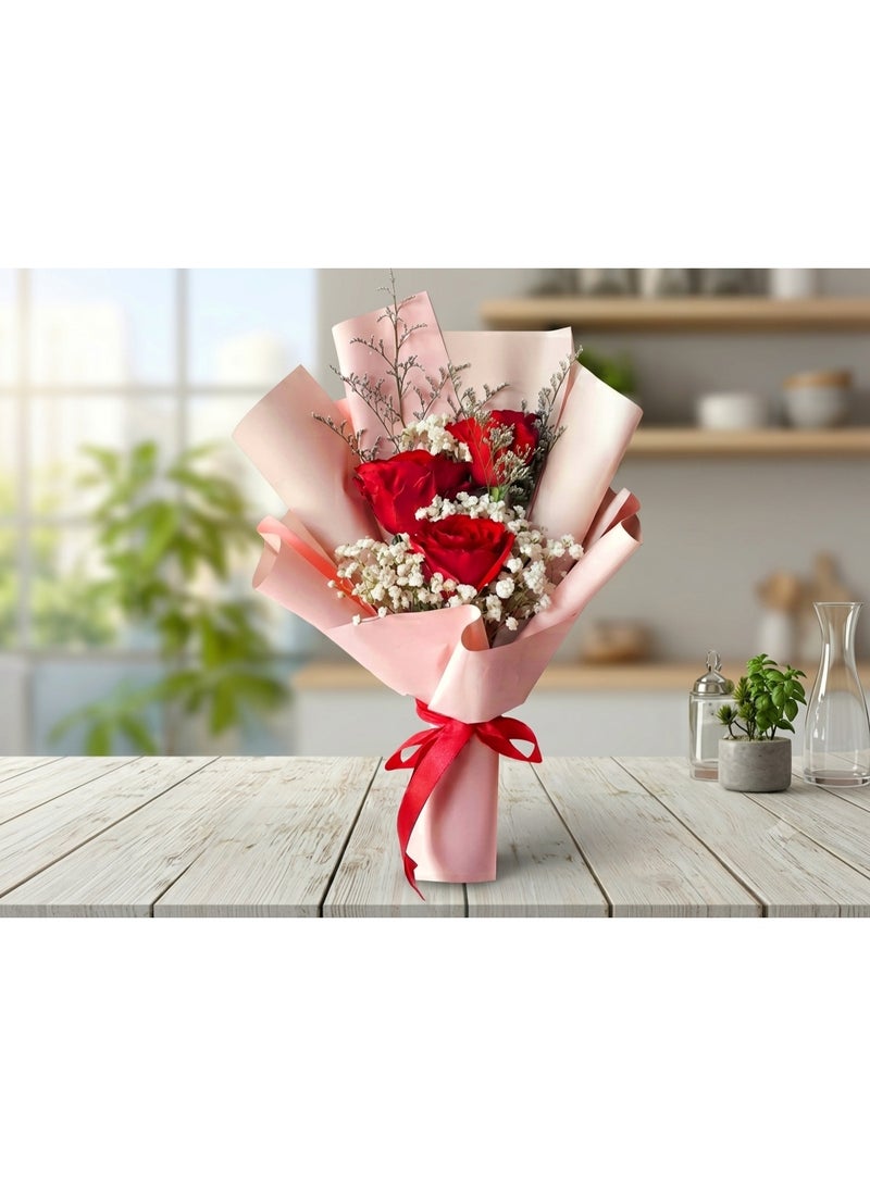 Crimson Rose & Baby's Breath