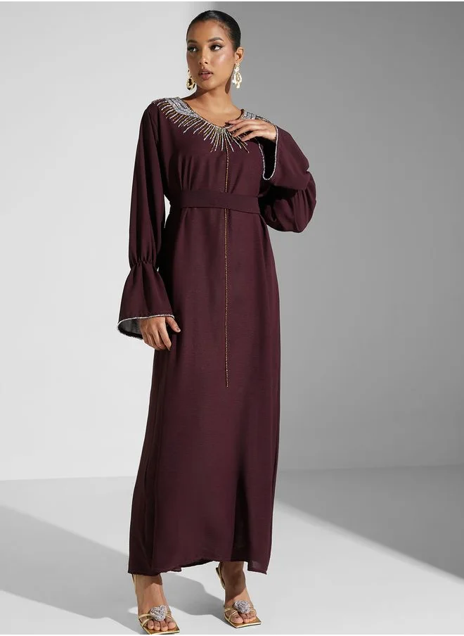 hayas closet Embellished Belted Jalabiya